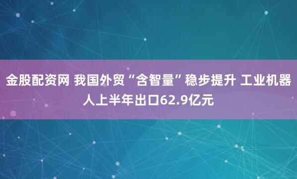 金股配资网 我国外贸“含智量”稳步提升 工业机器人上半年出口62.9亿元